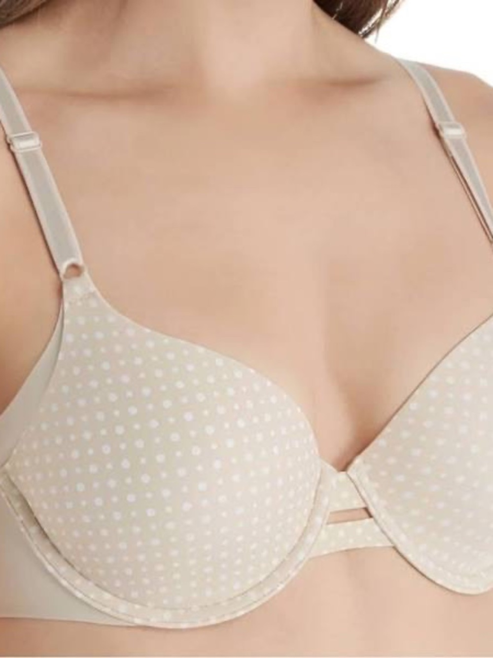 Brand New WARNER'S No Side Effects Underwire Bra - Beige Polka Dot Size 36C